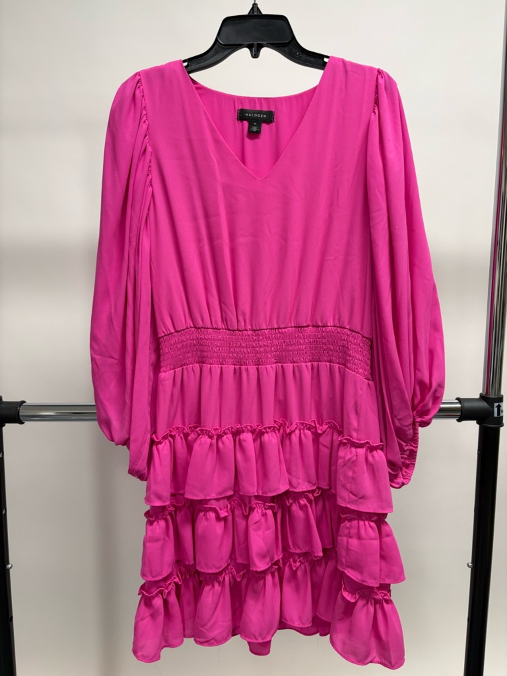 Halogen Hot Pink Tiered Ruffle V-Neck Dress
